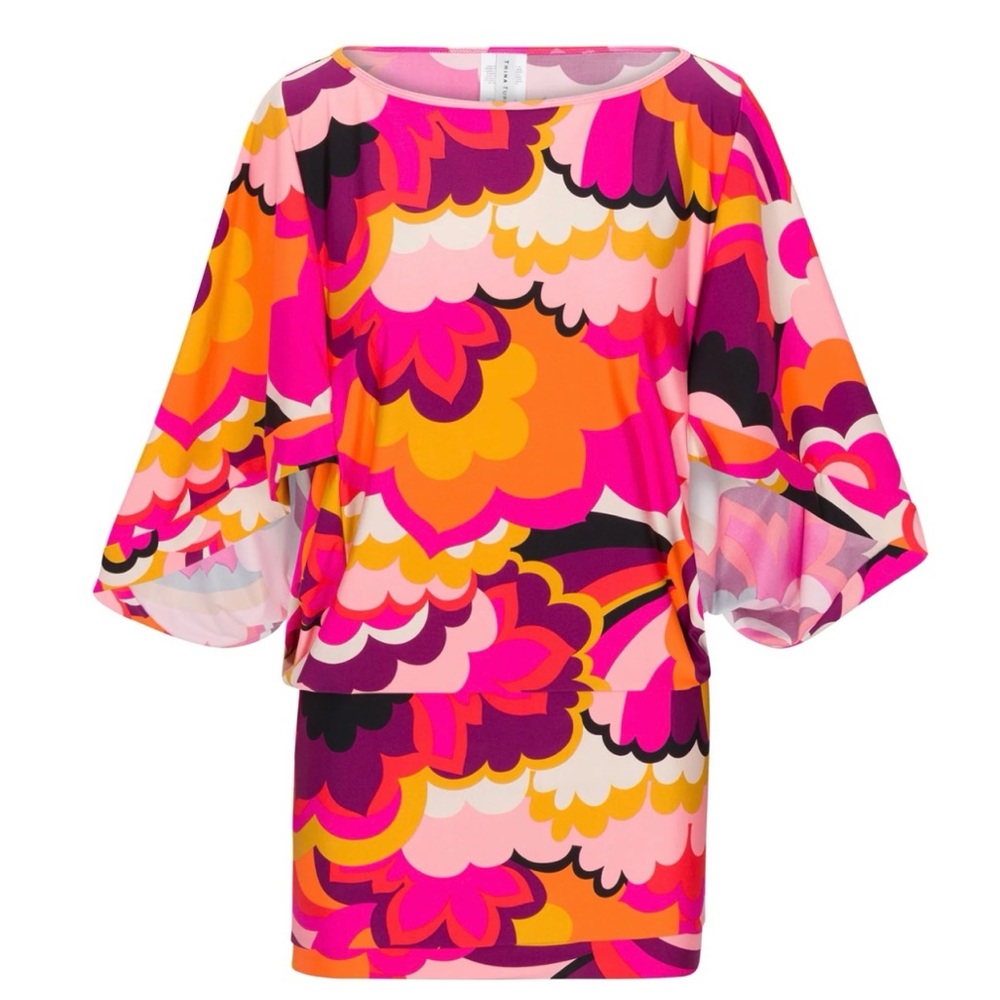 Trina Turk Fan Faire Swim Tunic Dress Size M NWT retro print resort wear cover